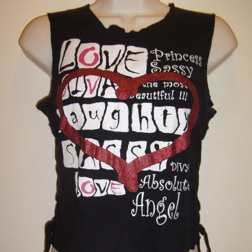 Lace-Up Sides Pricess Sassy Print Top Shirt